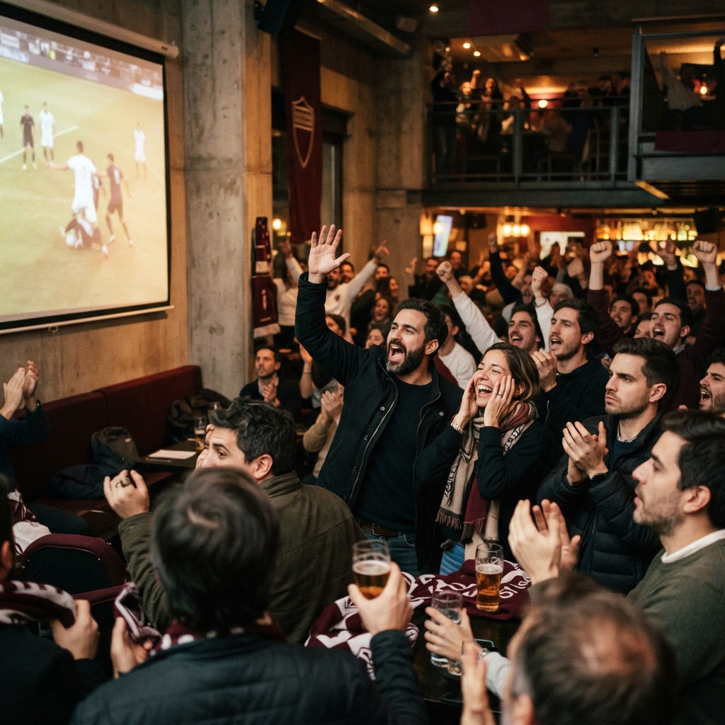 Adult crowd cheering during a dramatic football moment
