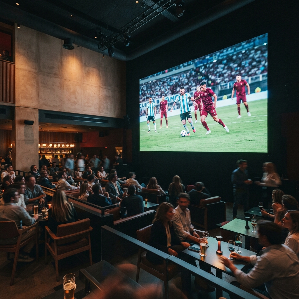 Giant sports screen dominating the main room